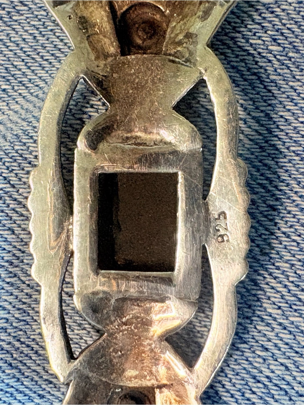 Vintage 925 Sterling Silver Marcasite Black Onyx Art Deco Bar Brooch - Picture 7 of 9